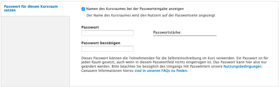 Screenshot der Passwortsettings